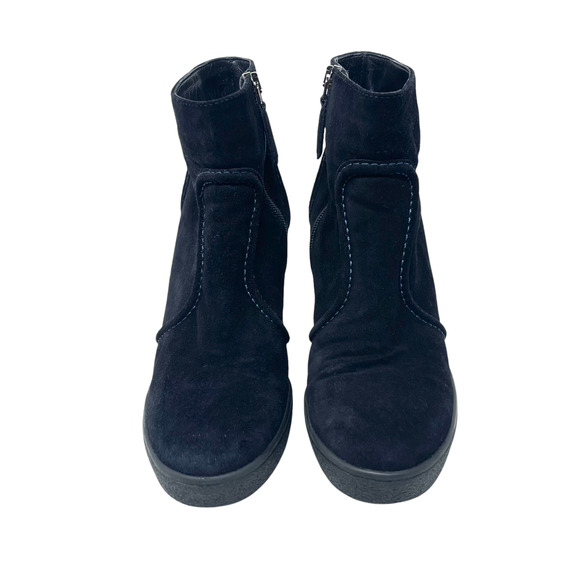 Aquatalia Camellia Suede Shearling Lined Wedge Ankle Boots - Black - Size 6 - Picture 4 of 9